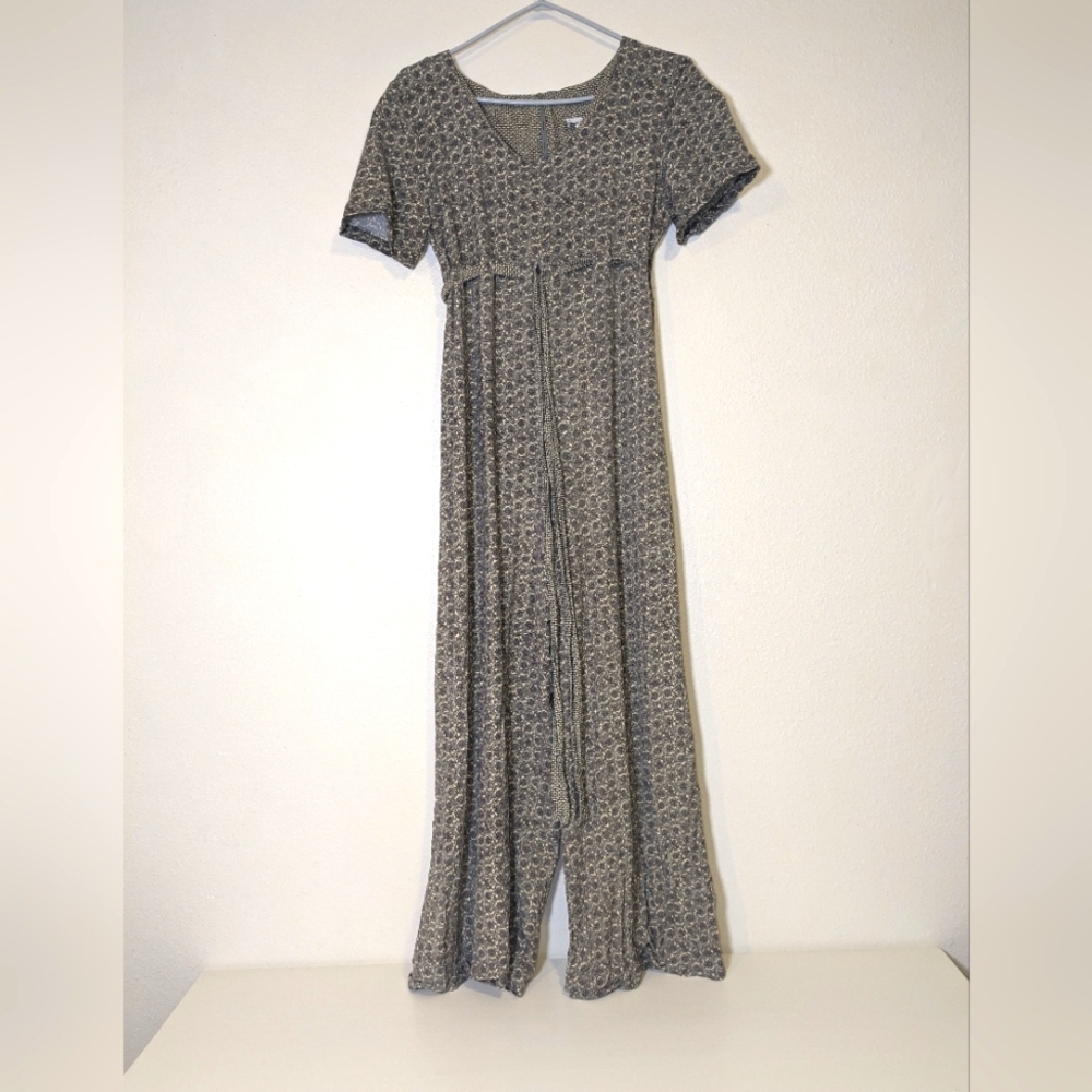 Vtg 90s Expo Floral Filigree Print Rayon Jumpsuit Romper High Waist size 12